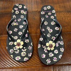 Tory Burch Black Floral Sandals